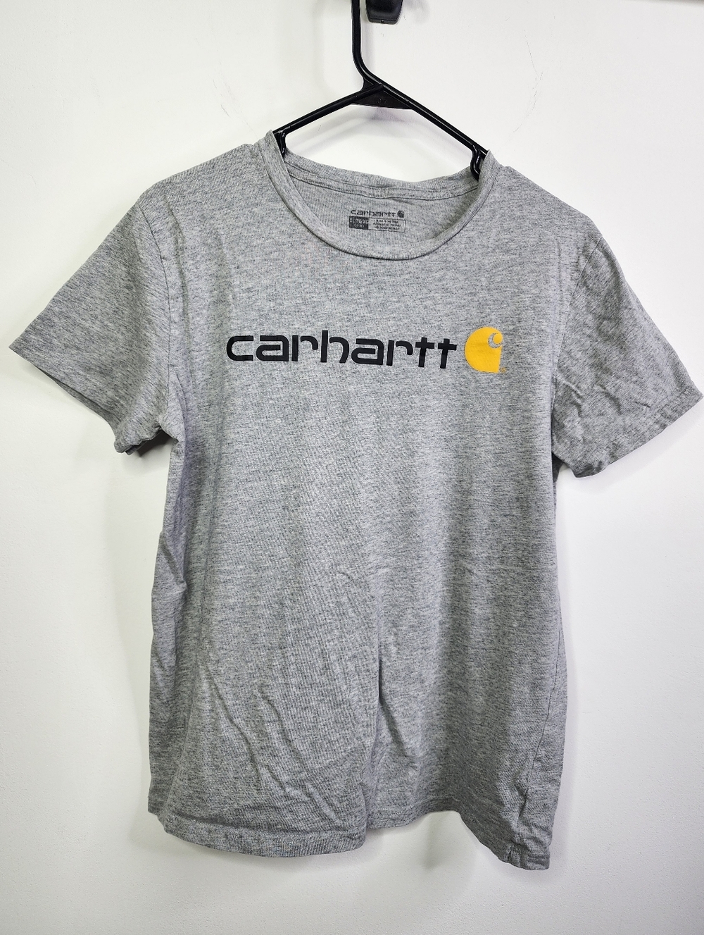 Carhartt Gray Short-Sleeve Logo Tee with Yellow Icon, XL